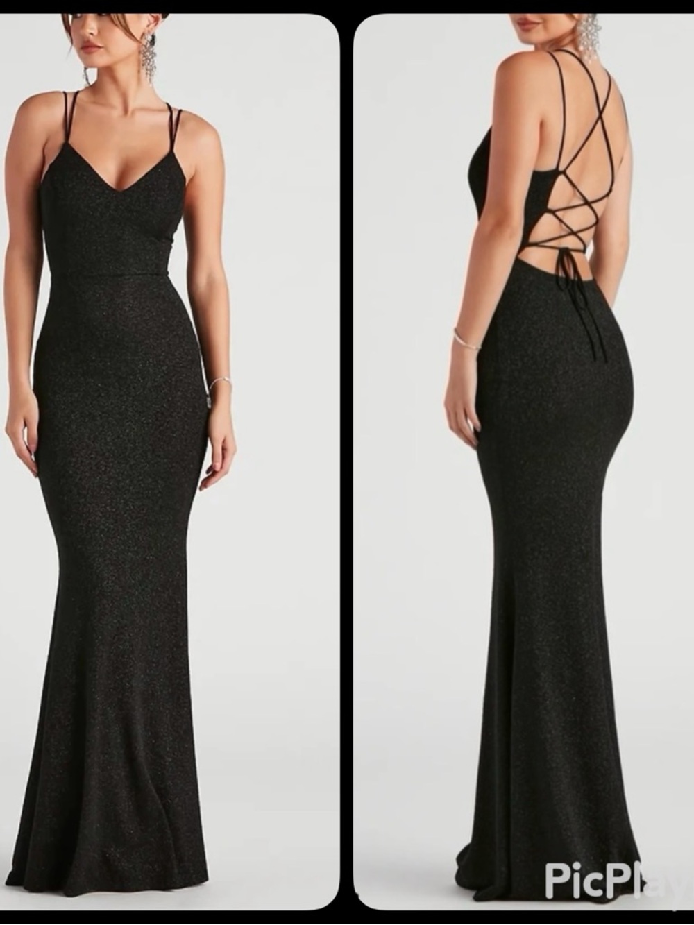 Windsor Elegant Black Sparkle Lace-Up Back Evening Gown (Size XS) NWT